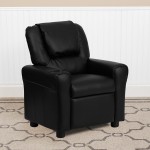 Contemporary Black LeatherSoft Kids Recliner with Cup Holder and Headrest