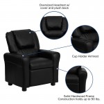 Contemporary Black LeatherSoft Kids Recliner with Cup Holder and Headrest