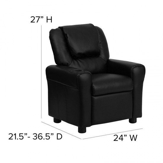 Contemporary Black LeatherSoft Kids Recliner with Cup Holder and Headrest