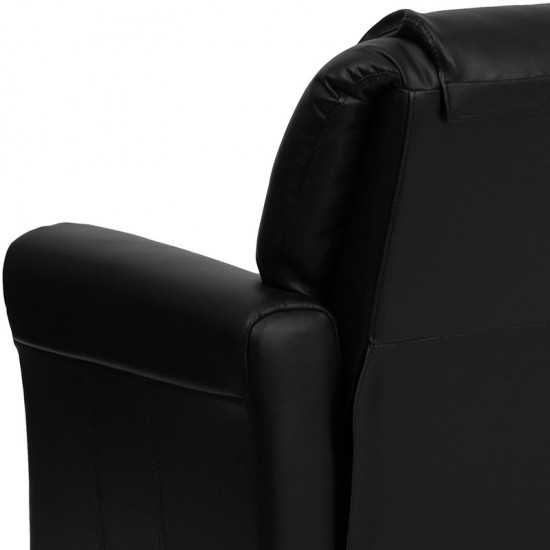 Contemporary Black LeatherSoft Kids Recliner with Cup Holder and Headrest