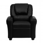 Contemporary Black LeatherSoft Kids Recliner with Cup Holder and Headrest