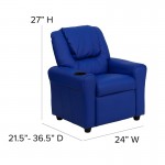 Contemporary Blue Vinyl Kids Recliner with Cup Holder and Headrest