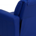 Contemporary Blue Vinyl Kids Recliner with Cup Holder and Headrest