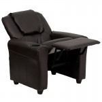 Contemporary Brown LeatherSoft Kids Recliner with Cup Holder and Headrest