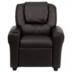 Contemporary Brown LeatherSoft Kids Recliner with Cup Holder and Headrest