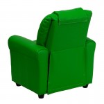 Contemporary Green Vinyl Kids Recliner with Cup Holder and Headrest