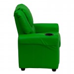 Contemporary Green Vinyl Kids Recliner with Cup Holder and Headrest