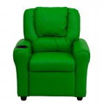 Contemporary Green Vinyl Kids Recliner with Cup Holder and Headrest