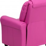 Contemporary Hot Pink Vinyl Kids Recliner with Cup Holder and Headrest