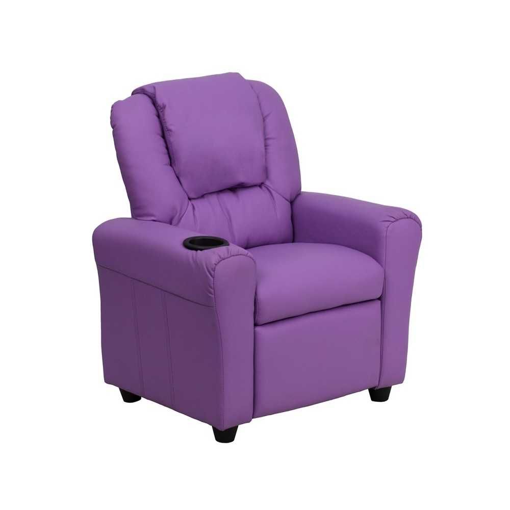 Contemporary Lavender Vinyl Kids Recliner with Cup Holder and Headrest