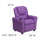 Contemporary Lavender Vinyl Kids Recliner with Cup Holder and Headrest