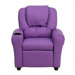 Contemporary Lavender Vinyl Kids Recliner with Cup Holder and Headrest