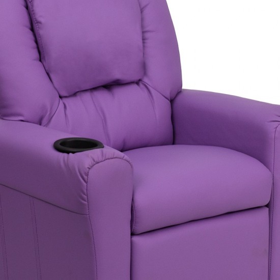 Contemporary Lavender Vinyl Kids Recliner with Cup Holder and Headrest