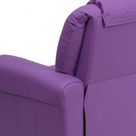 Contemporary Lavender Vinyl Kids Recliner with Cup Holder and Headrest