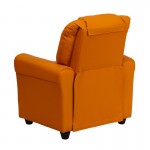 Contemporary Orange Vinyl Kids Recliner with Cup Holder and Headrest