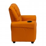 Contemporary Orange Vinyl Kids Recliner with Cup Holder and Headrest