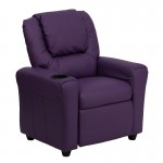 Contemporary Purple Vinyl Kids Recliner with Cup Holder and Headrest