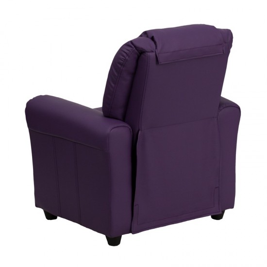 Contemporary Purple Vinyl Kids Recliner with Cup Holder and Headrest