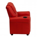 Contemporary Red Vinyl Kids Recliner with Cup Holder and Headrest