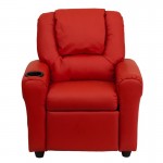 Contemporary Red Vinyl Kids Recliner with Cup Holder and Headrest