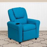 Contemporary Turquoise Vinyl Kids Recliner with Cup Holder and Headrest