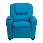 Contemporary Turquoise Vinyl Kids Recliner with Cup Holder and Headrest