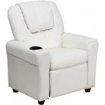 Contemporary White Vinyl Kids Recliner with Cup Holder and Headrest