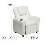 Contemporary White Vinyl Kids Recliner with Cup Holder and Headrest