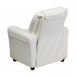 Contemporary White Vinyl Kids Recliner with Cup Holder and Headrest