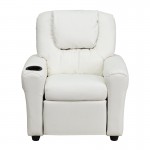 Contemporary White Vinyl Kids Recliner with Cup Holder and Headrest