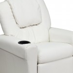 Contemporary White Vinyl Kids Recliner with Cup Holder and Headrest