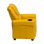 Contemporary Yellow Vinyl Kids Recliner with Cup Holder and Headrest