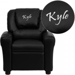 Personalized Black LeatherSoft Kids Recliner with Cup Holder and Headrest