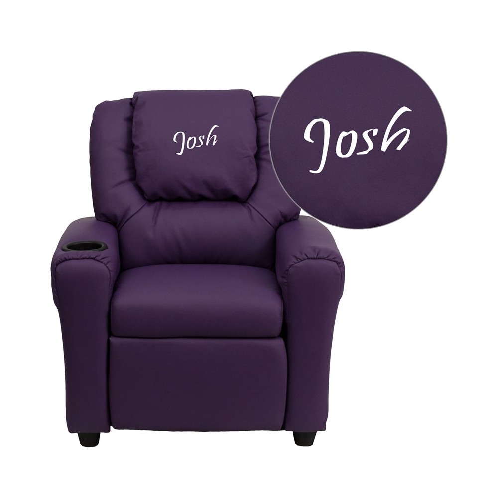 Personalized Purple Vinyl Kids Recliner with Cup Holder and Headrest