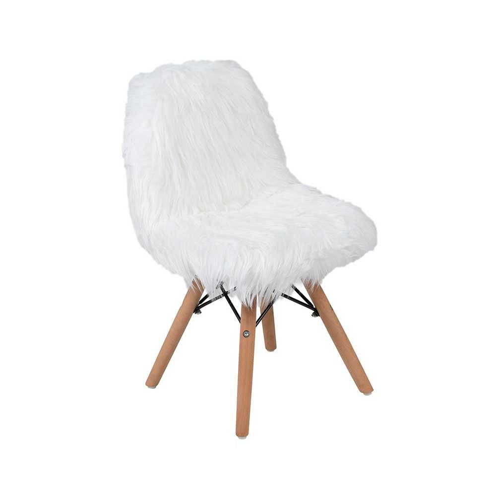 Kids Shaggy Dog White Accent Chair