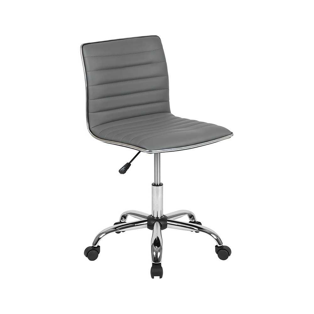 Low Back Designer Armless Light Gray Ribbed Swivel Task Office Chair