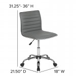 Low Back Designer Armless Light Gray Ribbed Swivel Task Office Chair