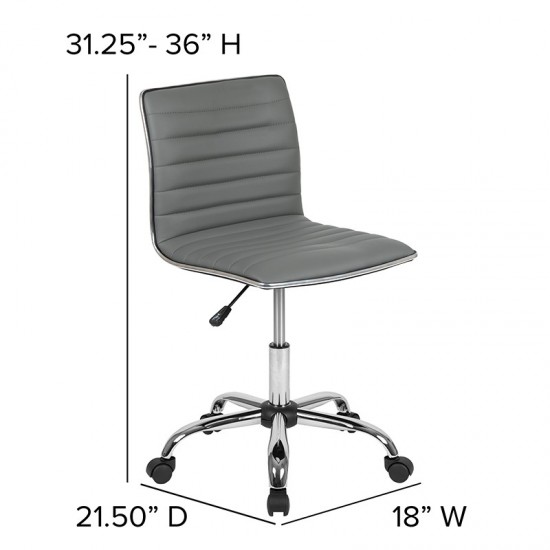 Low Back Designer Armless Light Gray Ribbed Swivel Task Office Chair