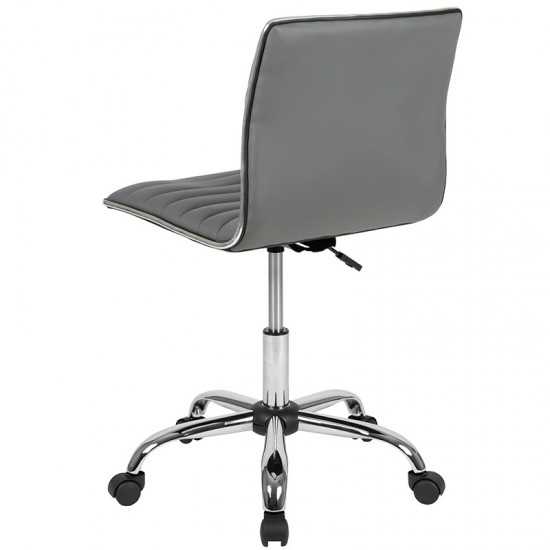 Low Back Designer Armless Light Gray Ribbed Swivel Task Office Chair