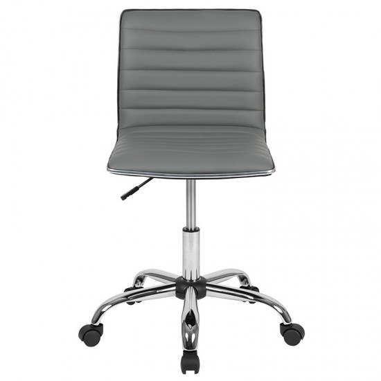 Low Back Designer Armless Light Gray Ribbed Swivel Task Office Chair