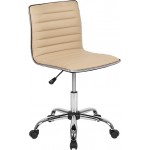 Low Back Designer Armless Tan Ribbed Swivel Task Office Chair