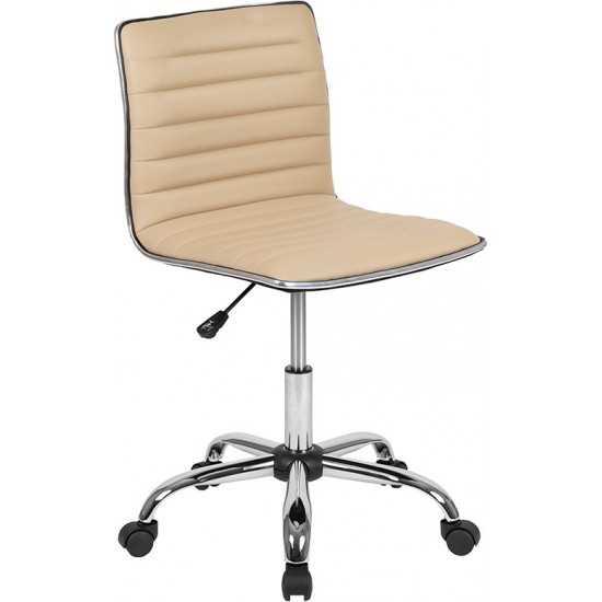 Low Back Designer Armless Tan Ribbed Swivel Task Office Chair