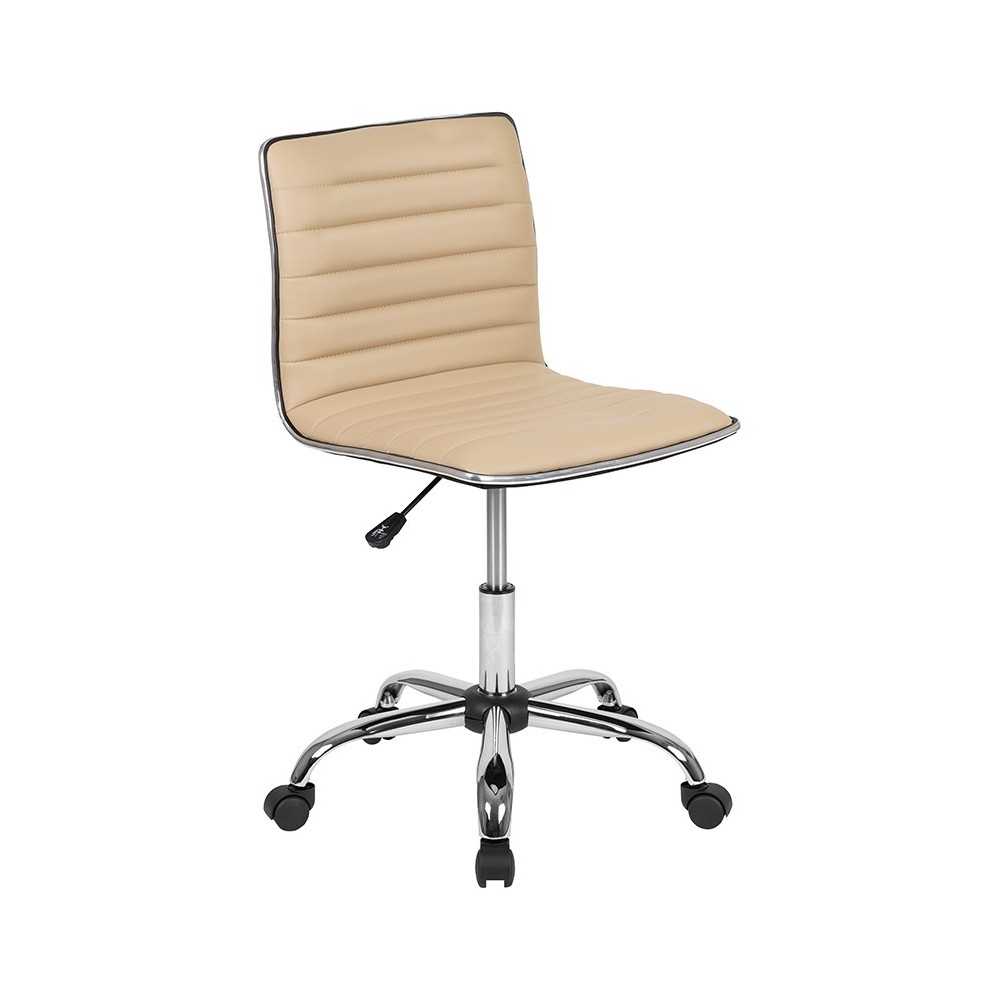 Low Back Designer Armless Tan Ribbed Swivel Task Office Chair