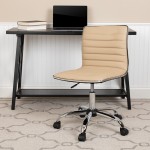 Low Back Designer Armless Tan Ribbed Swivel Task Office Chair