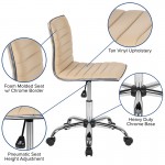 Low Back Designer Armless Tan Ribbed Swivel Task Office Chair