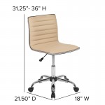 Low Back Designer Armless Tan Ribbed Swivel Task Office Chair