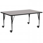 Mobile 30''W x 72''L Rectangular Grey HP Laminate Activity Table - Height Adjustable Short Legs