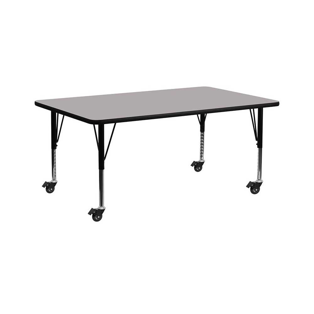 Mobile 30''W x 72''L Rectangular Grey HP Laminate Activity Table - Height Adjustable Short Legs