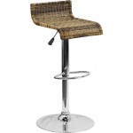 Contemporary Wicker Adjustable Height Barstool with Waterfall Seat and Chrome Base