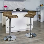 Contemporary Wicker Adjustable Height Barstool with Waterfall Seat and Chrome Base